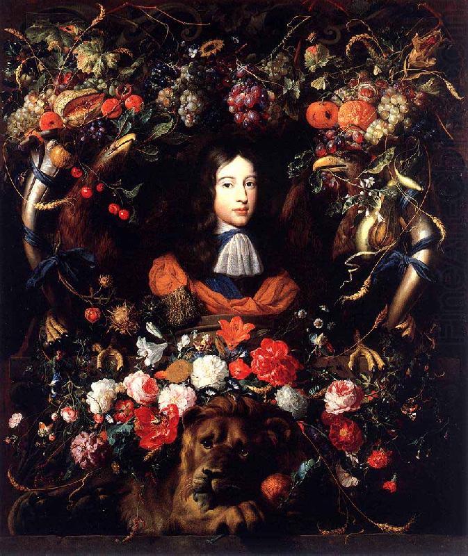 Jan Davidsz. de Heem Garland of Flowers and Fruit with the Portrait of Prince William III of Orange china oil painting image